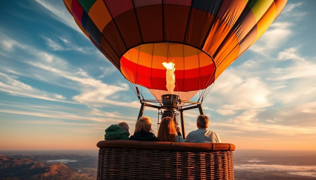 Where do passengers sit in a hot air balloon?