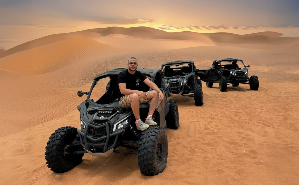 Sunset dune buggy experience Dubai desert golden hour