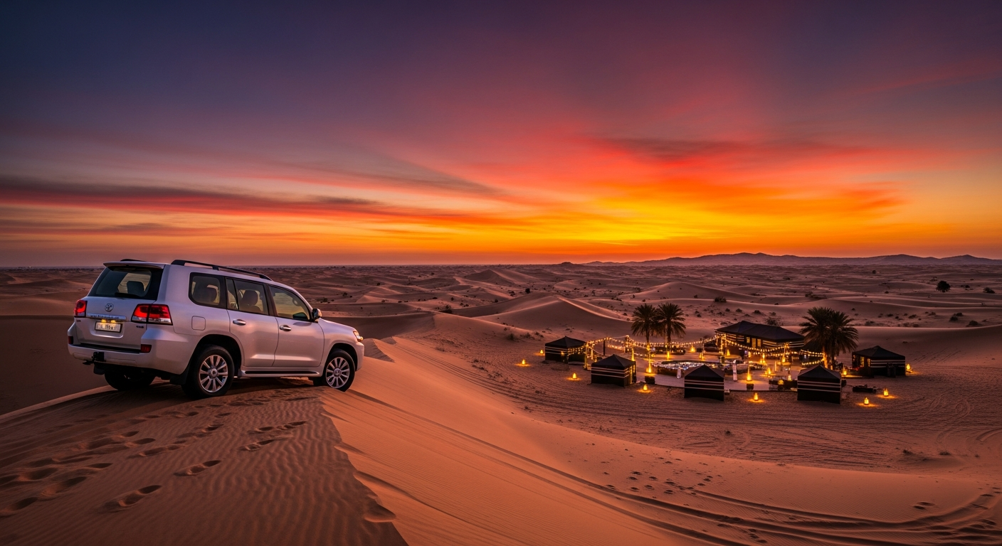 Private evening desert safari luxury 4x4 at sunset in Dubai