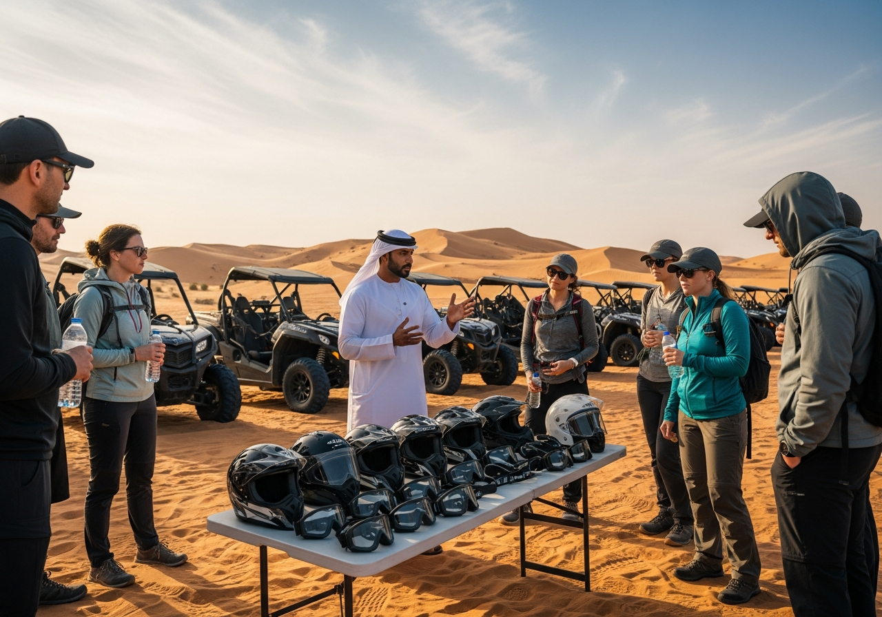 Safety briefing before dune buggy ride in Abu Dhabi