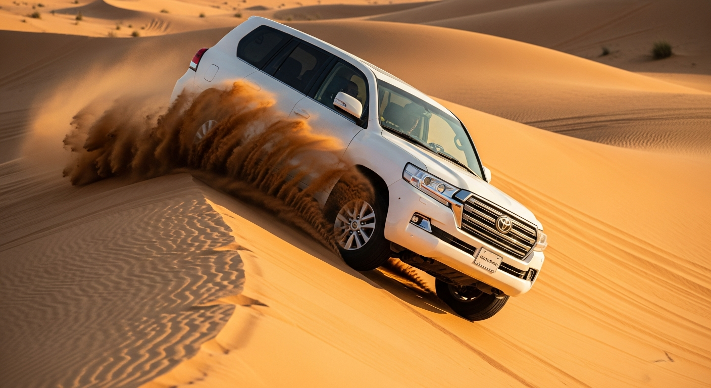 Dune bashing during evening desert safari in Abu Dhabi Al Khatim desert