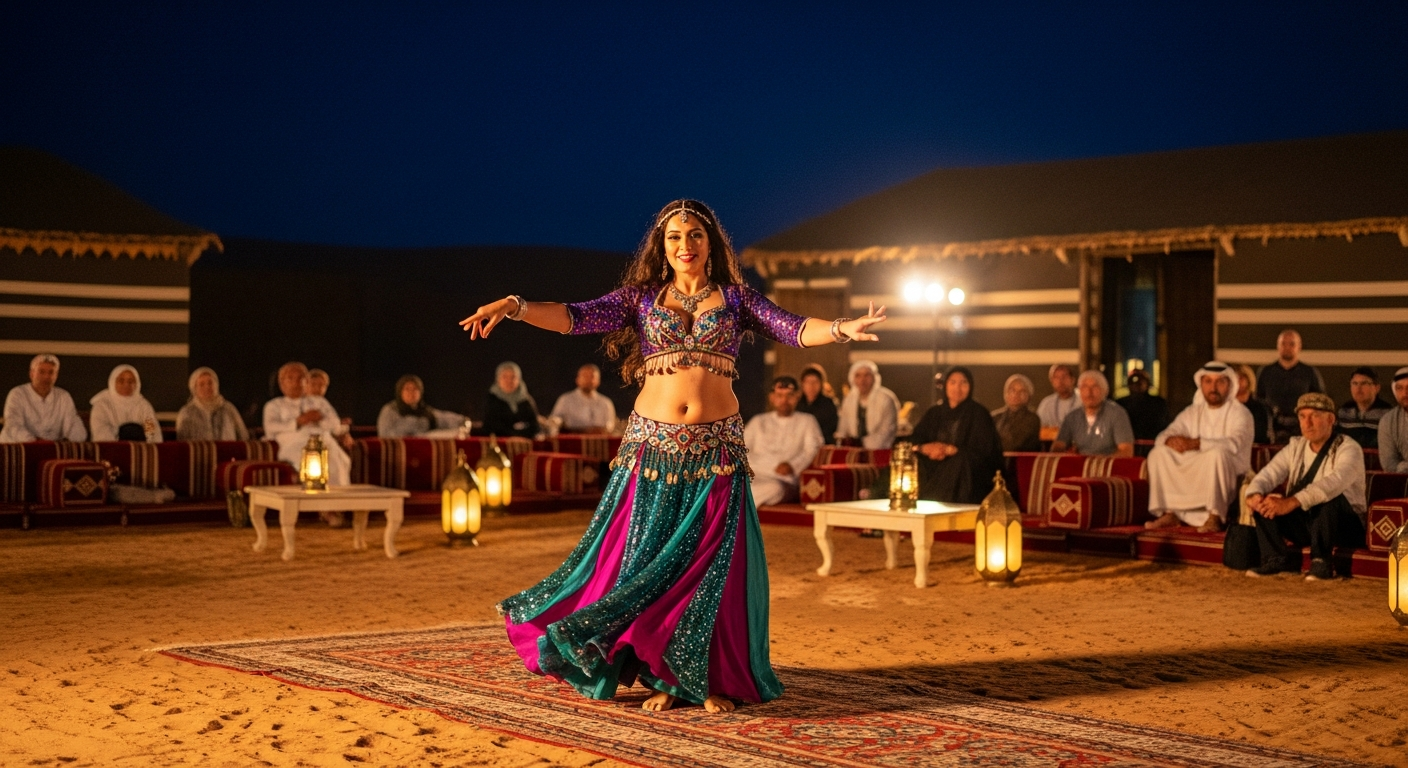 Live belly dance entertainment at evening safari Abu Dhabi