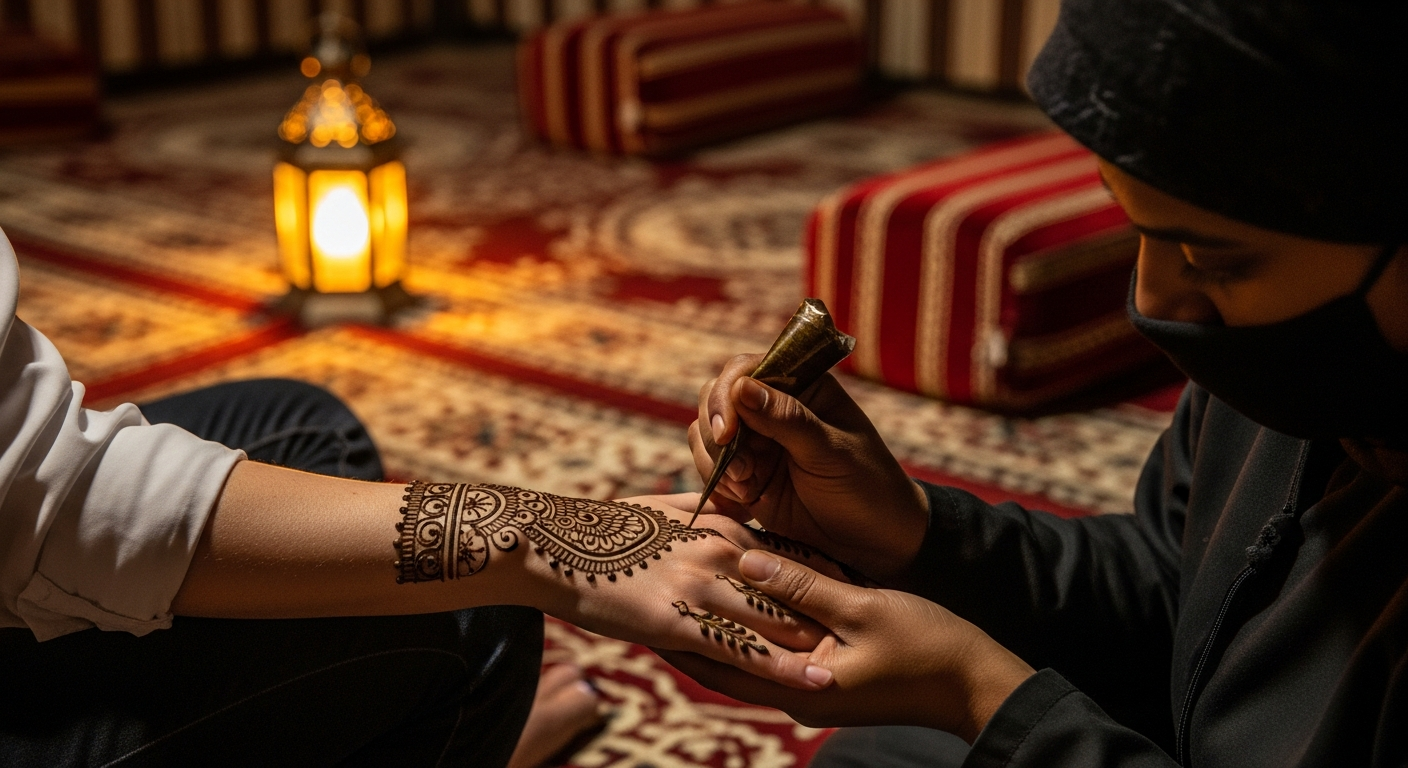 Traditional henna painting experience at Abu Dhabi desert camp