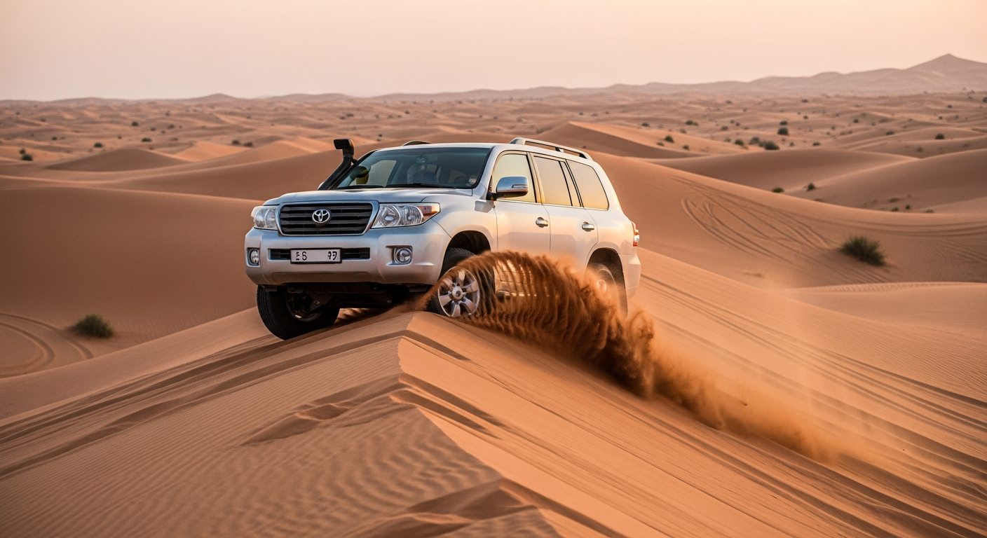 Sunrise dune bashing during morning desert safari Abu Dhabi